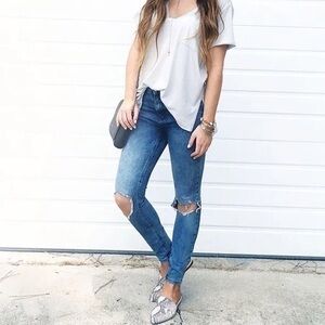 Free People Busted Knee Skinny Denim Jeans Turquoise Boho Bohemian NWT